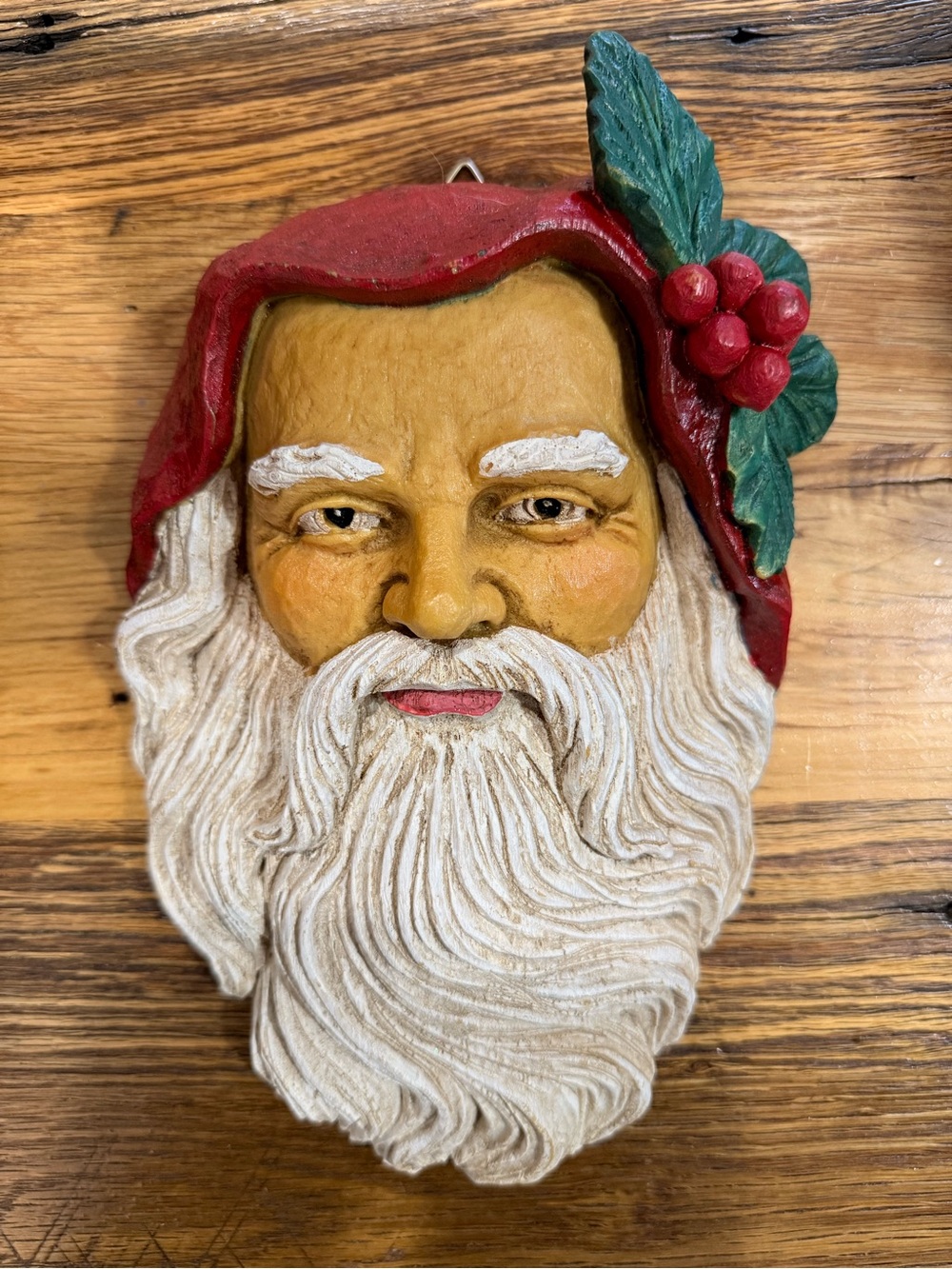 Vintage Santa Face Wall Hanging - Red Hood, White Beard